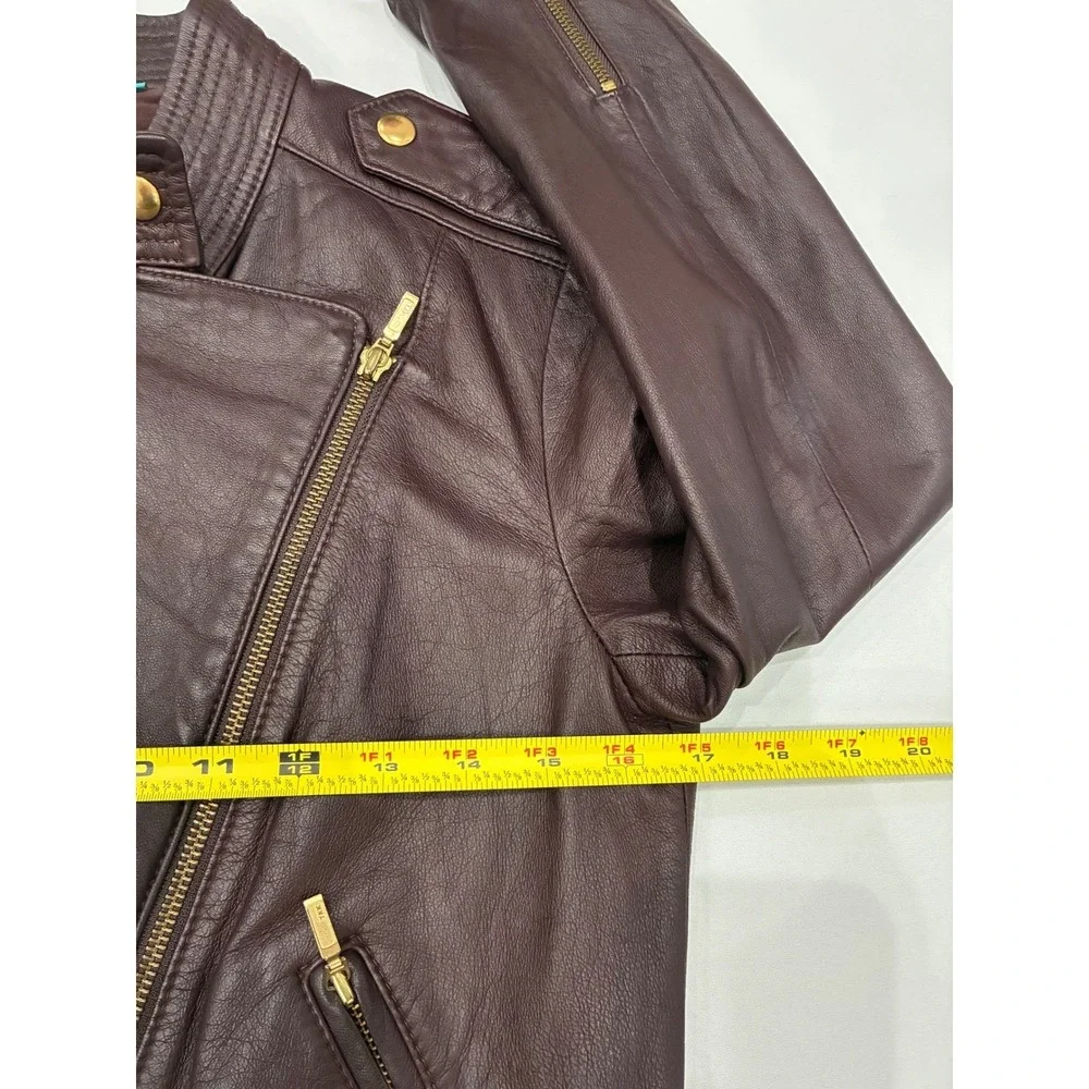 Truth and Pride Burgundy Leather Moto Jacket Womens Medium Asymetrical Zip Lined